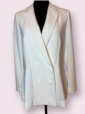 Boston Proper White Double Breasted Blazer Jacket Size 12